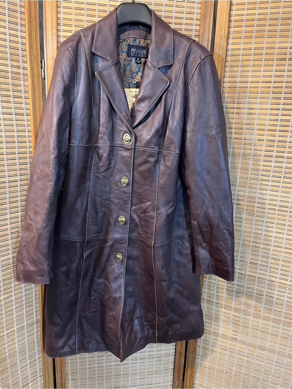 Wilson’s Leather Pelle Studio Thigh Length Brown Leather Coat Medium
